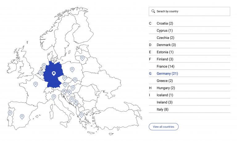 Karte, die die Charter Länder in Europa zeigt, dabei ist Deutschland ausgewählt