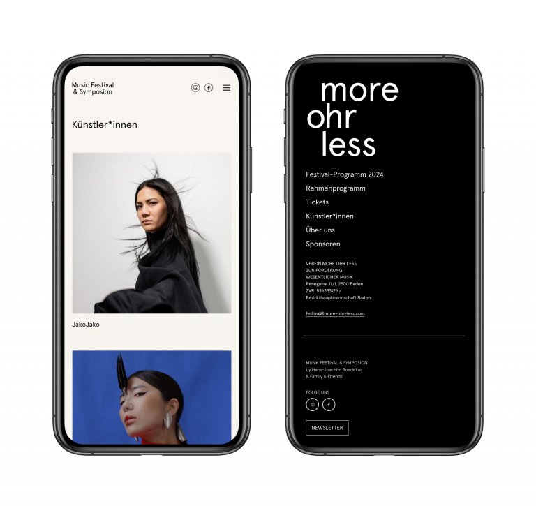 More Ohr Less Webseite, gezeigt von zwei Handys