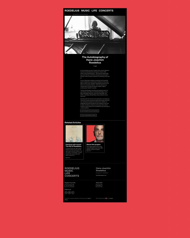 Ausschnitt der Unterseite "Life - The Autobiography of Hans-Joachim Roedelius"