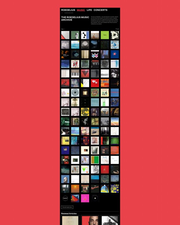 Ausschnitt der Unterseite "Roedelius Music Archive" - Grid-Dartstellung