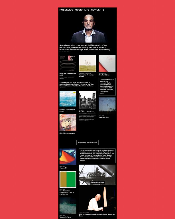 Ausschnitt der Startseite "Roedelius"