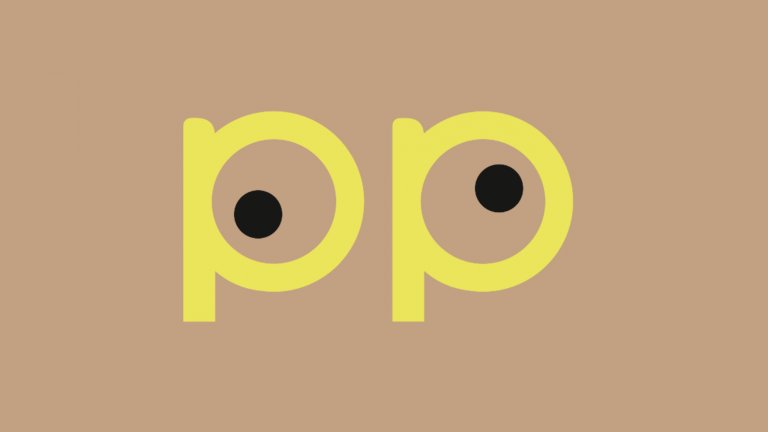 Zwei Mal der Buchstabe p mit jeweils einem versetzten Punkt, wirkt wie ein schielendes Augenpaar