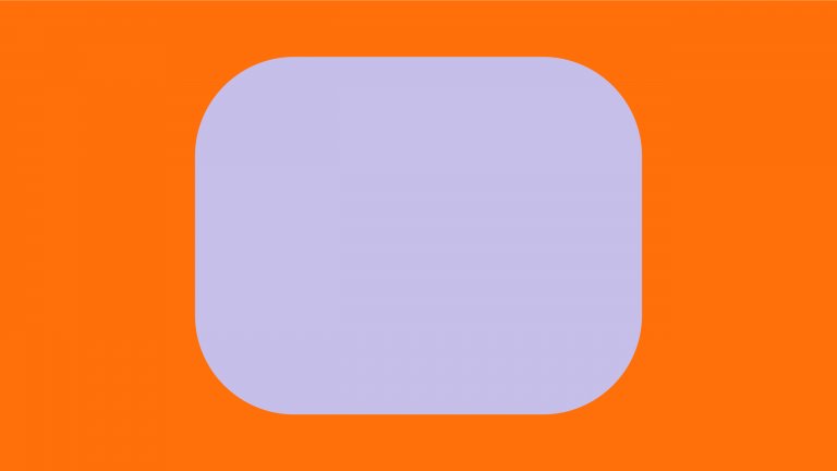 Violettes Rechteck mit abgerundeten Ecken auf orangefarbenem Hintergrund